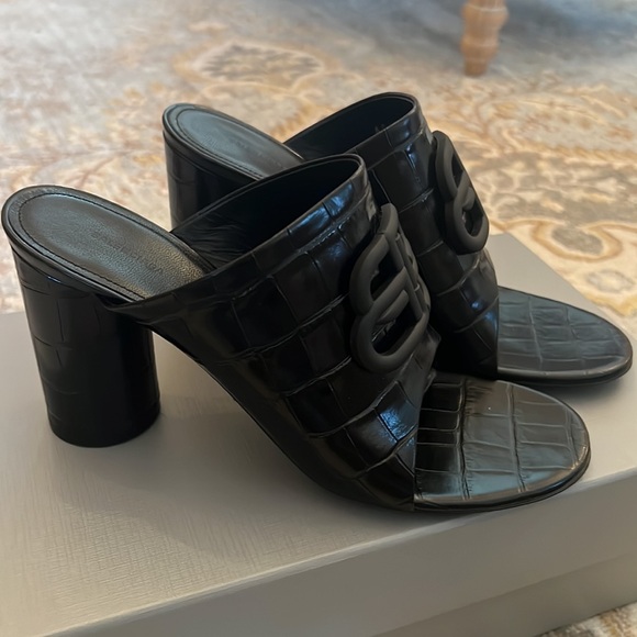 BALENCIAGA BLACK CROC-EFFECT HEELS - Picture 3 of 6